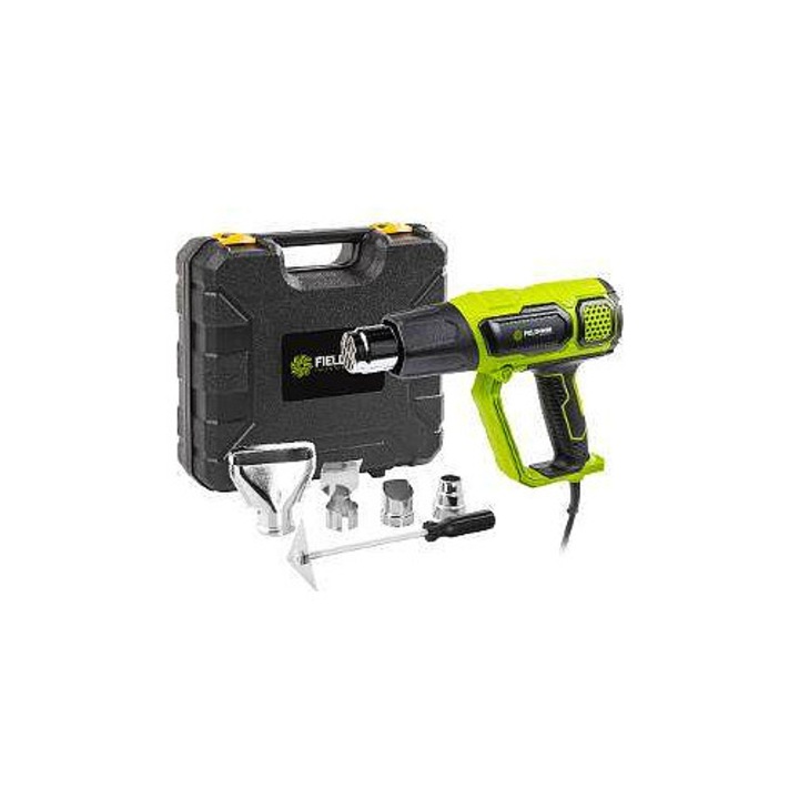 FIELDMANN FDHP 202002-E hőlégfúvó pisztoly, 2000W, 60-600°C, 300-500 L/perc áramlás, 5 fúvóka, LCD kijelző, zöld/fekete, 1 db