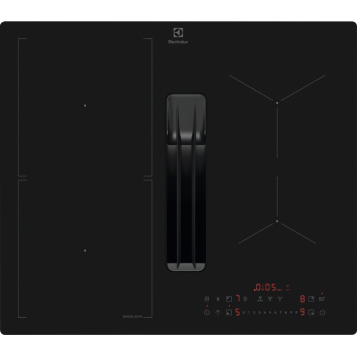 Plita incorpolabila Electrolux ECC63410CT, inductie + hota integrata, 4 zone de gatit , 60 cm, Negru mat (Saphir Matt SE)