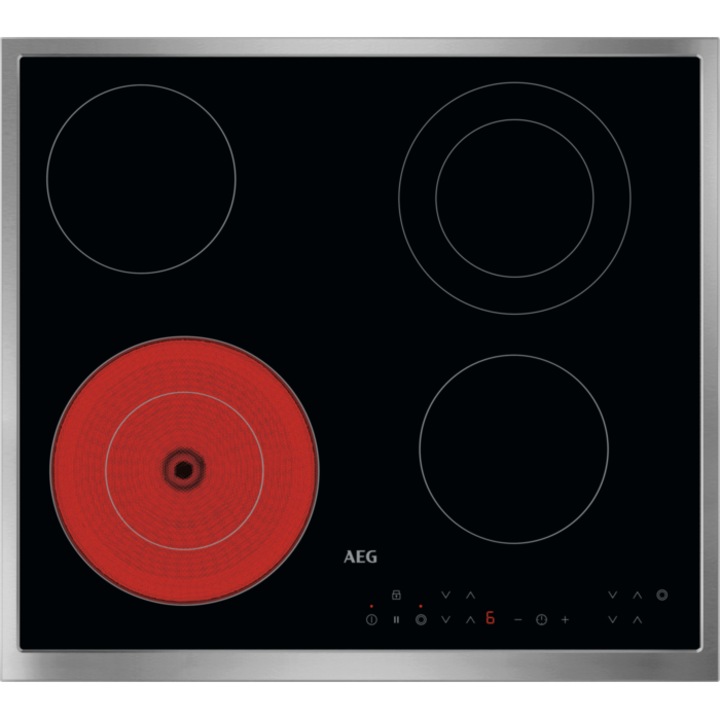 Plita incorpolabila AEG ORN64A02XB, vitroceramica, 4 zone de gatit , 60 cm, Negru cu rama inox