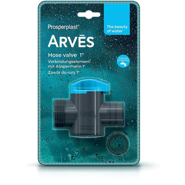 Prosperplast Arves tömlőcsap, 1" (1 hüvelyk), műanyag, elzárócsappal, fekete/kék, 1 db