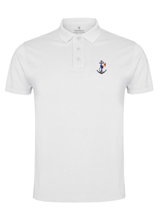 Tricou polo Ancora Marina Romania, densitate mare, broderie, culoare alba, CRP96 2835