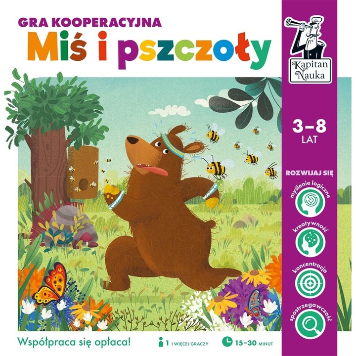 Kapitan Nauka Medve és méhek oktatójáték, kooperatív játék, fejleszti a logikus gondolkodást és a koncentrációt, Többszínű, 1 szett