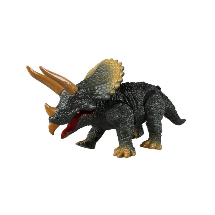 Jucarie telecomandata Alltoys Triceratops, RC cu maxilar mobil si sunet, miscare inainte/inapoi, telecomanda infrared 8 m, Multicolor, 1 buc