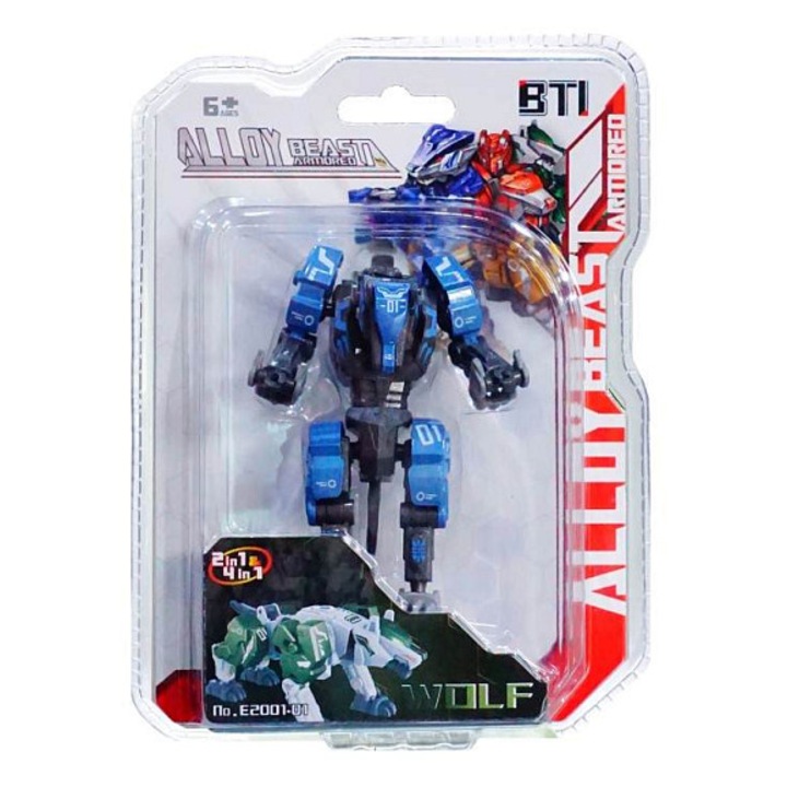 Jucarie transformabila Alltoys Wolf, 2 in 1 robot-animal, piesa articulata, Albastru, 1 buc