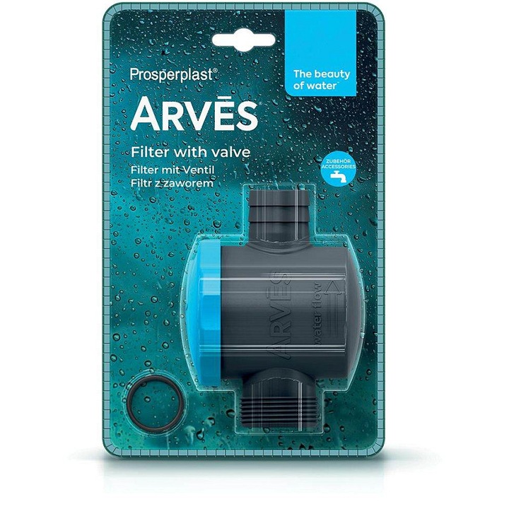 Filtru cu ventil Prosperplast Arves, filet 1'', din plastic, gri/albastru, 1 buc