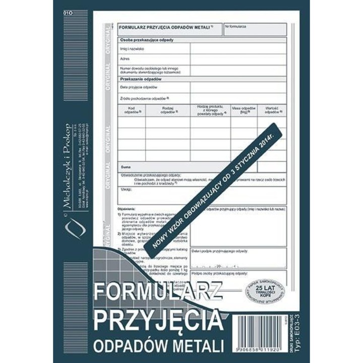 Michalczyk i Prokop A5 fémhulladék átvételi űrlap, 80 lap, többszínű