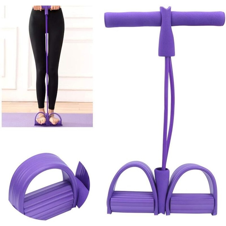 Aparat multifunctional fitness, benzi rezistenta, mov, reglabil