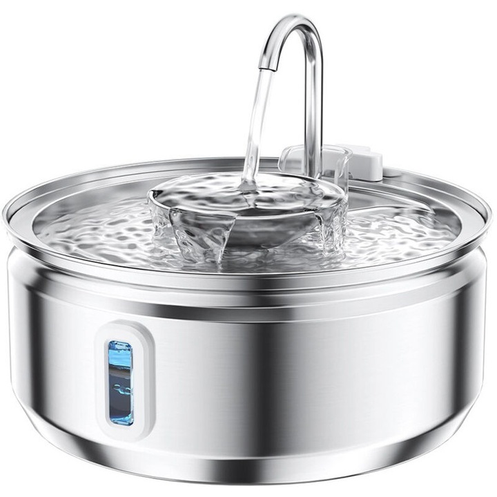 Fantana apa pisici 3.2L inox, vízszintjelző ablak, kettős szűrő, csendes pumpa