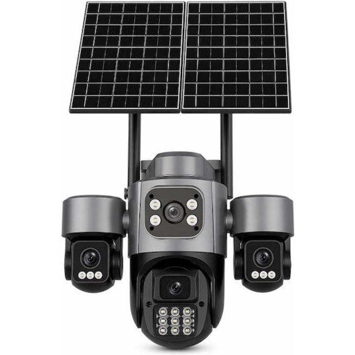 Соларна 4G камера TheMaster HY-3073DS, 3 обективa, 360° PTZ контрол, автономна, цветно и ин Fraчервено виздане