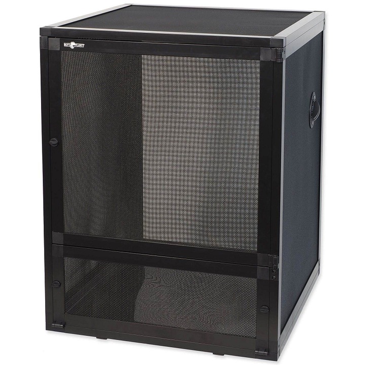 Terariu Repti Planet Professional, cu plasa pe toate partile pentru ventilare maxima, cadru din aluminiu negru anticoroziv, negru, 45x45x60 cm
