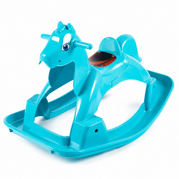 Calut balansoar pentru copii Doloni Turquoise, design ergonomic, cu manere de siguranta si sezut confortabil, dimensiune 89.7 x 53.1 x 55 cm
