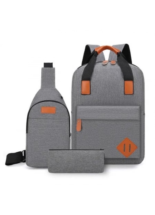 Rucsac multifunctional, 15", 3 piese, rucsac, borseta de umar, plic, 30x12x42 centimetri, ideal pentru activitati cotidiene, gri