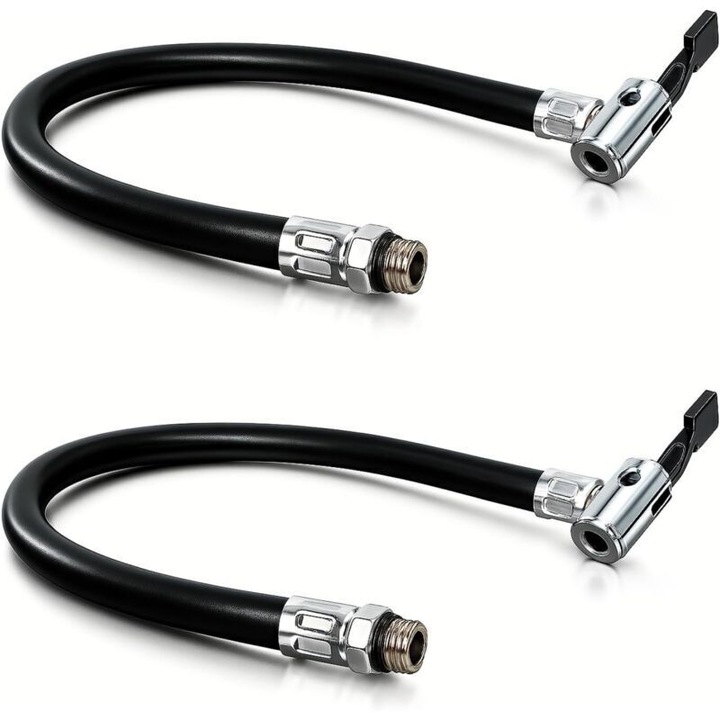 Furtun pentru umflat anvelope / adaptor umflare, filet 12.7mm compatibil supapa Schrader, cu cupla rapida, flexibil si rezistent, Negru, 38 cm