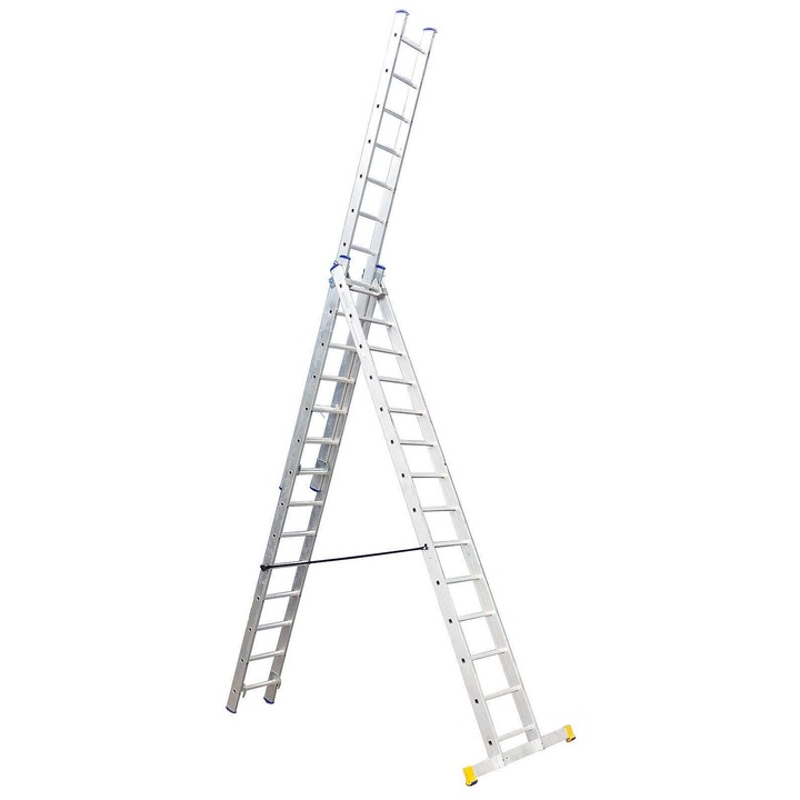Scara ELKOP VHR P 3x14, aluminiu, 3 sectiuni, 3 x 14 trepte, capacitate 150 kg, Argintiu, 3,79/8,99 m