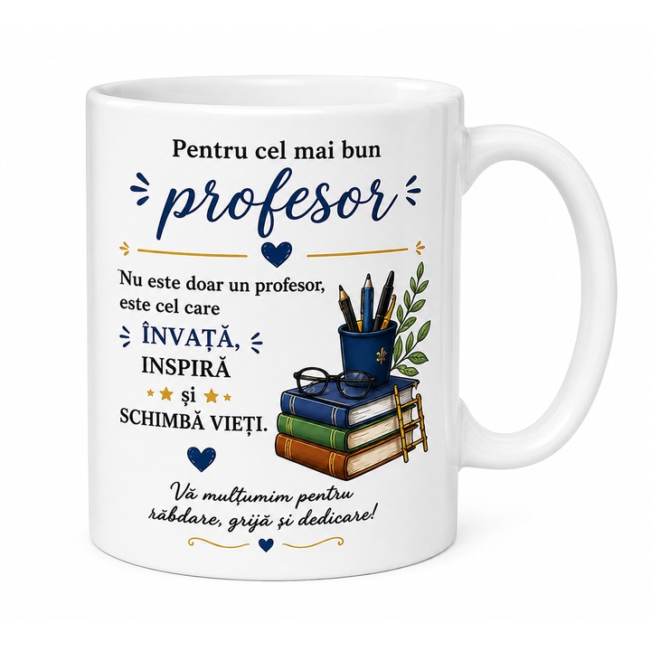 Cana personalizata Cadou pentru Profesor – „Pentru cel mai bun profesor” – Cadou Absolvire / Final de An, Ceramica, 330 ml, Alba