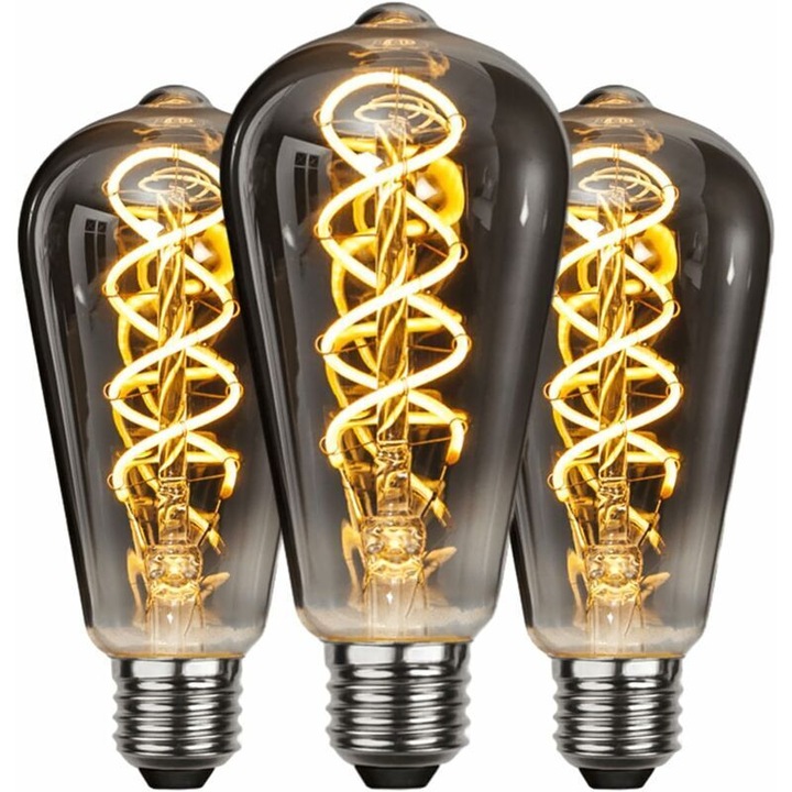 Bec LED E27 Vintage, 4W, spirál alakú réz filament, dimmelhető 1-100%, akár 90% energiamegtakarítás, Meleg fehér, 3 db