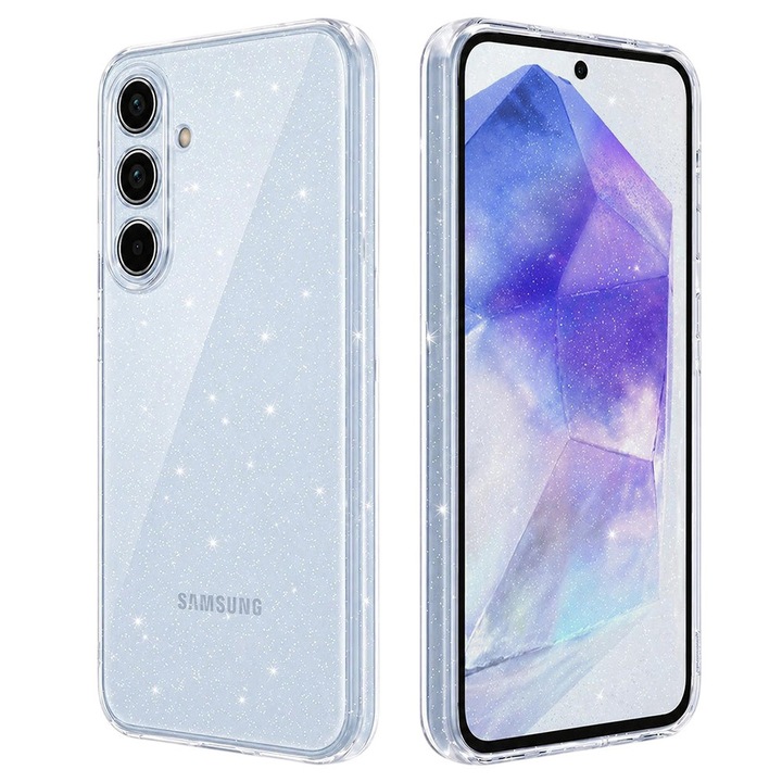 Husa Glitter Spark pentru Samsung Galaxy A55 5G, Silicon Flexibil, Design Sclipici, Protectie Sporita, Transparent