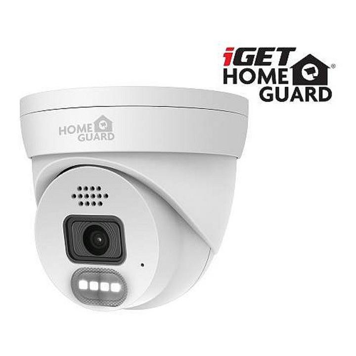 IP камера за наблюдение iGET HOMEGUARD HGNHK937CAM, Super HD 2K (2560x1440), PoE, цветно нощно виждане и IR 35 м, червено-синя предупредителна LED светлина, ONVIF 2.6, IP66, Бял, 1 бр