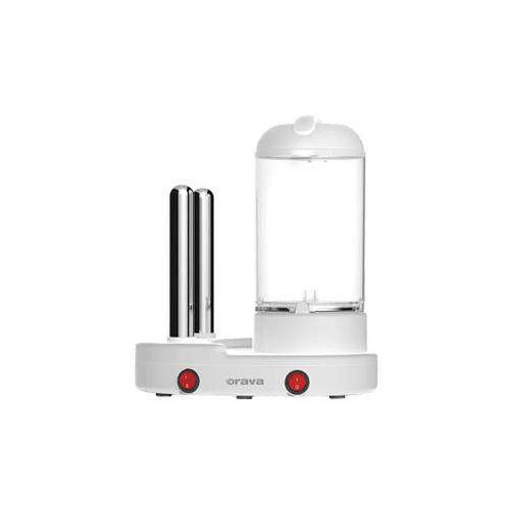 Aparat pentru hot-dog Orava HM-04, vas din otel inoxidabil cu strat antiaderent, pregateste pana la 6 crenvursti sau 6 oua fierte cu accesoriu, alb, 400 W