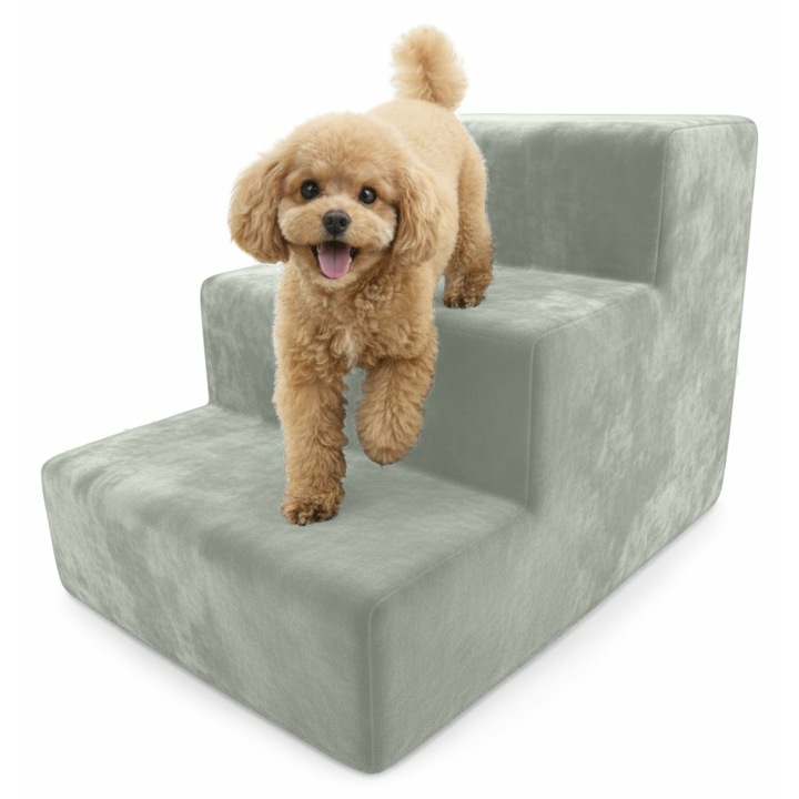 Scara Animale Pentru Caini Pisici 31x30x46 cm 3 MAGIC VELVET Trepte Husa Detasabila Menta