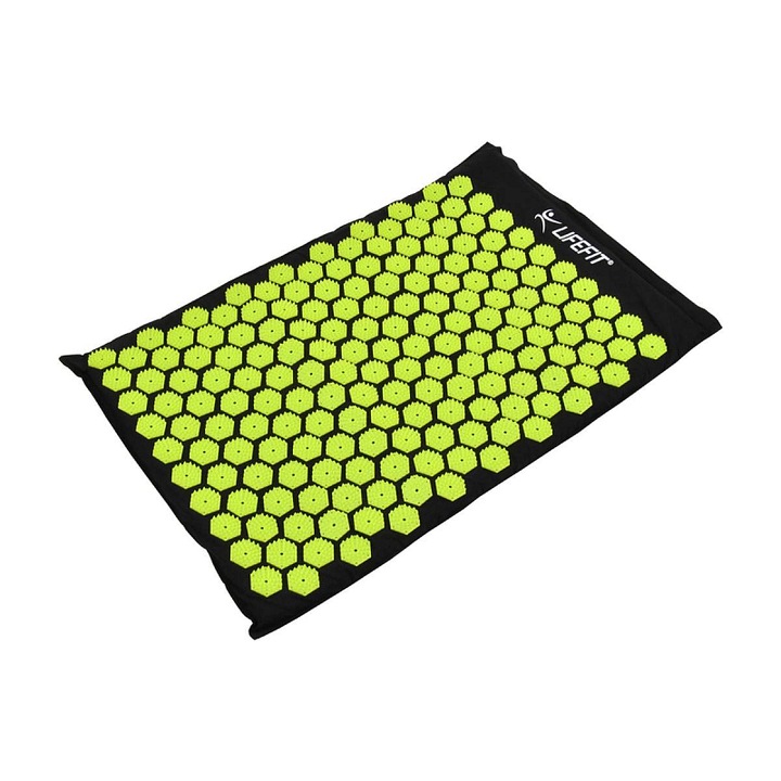 Lifefit JOGII akupresszúrás matrac, 8640 heggyel, HIPS hegyekkel és pamut huzattal, fekete/zöld, 65x41x2 cm, 1 db