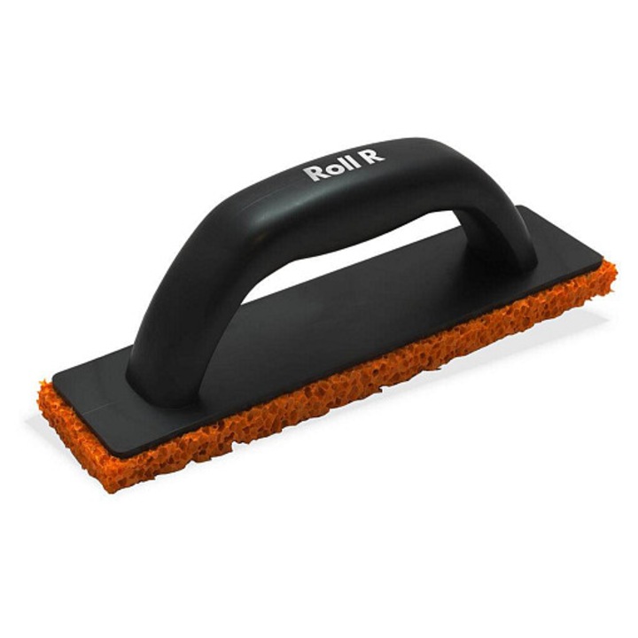 Glettvas/szivacsos simító ROLL, finom szivacs, ergonomikus műanyag fogantyú, fugatisztításhoz és vakolat simításához, fekete/narancssárga, 210 x 55 x 18 mm
