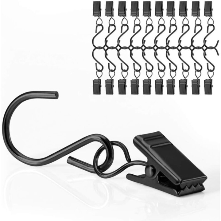Set 40 inele cu clipsuri din otel inoxidabil, negru, 6x1cm