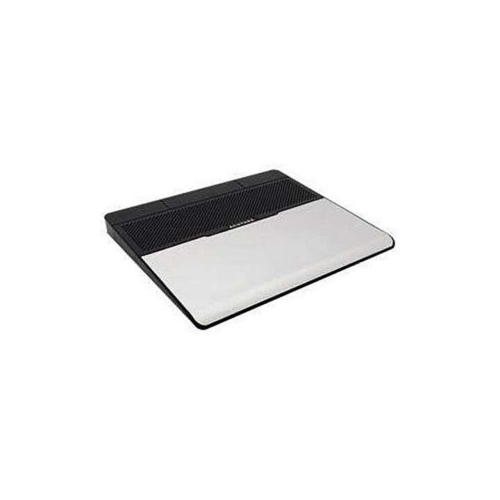 Acutake ACU-DarkNotePad L laptop hűtőpad, kettős 70×70×15mm ventilátor, Hydro Bearing csapágyak, 0.95W fogyasztás, alumínium panel műanyag alappal, ezüst/fekete, 330×288×35.5mm