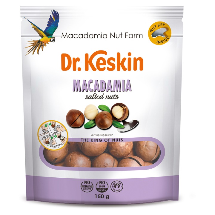 Макадамия ядки Nut farm, солени, печени, предварително нарязани с черупки, 150 гр