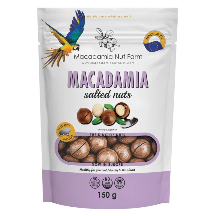 Макадамия ядки Nut farm, солени, печени, предварително нарязани с черупки, 150 гр