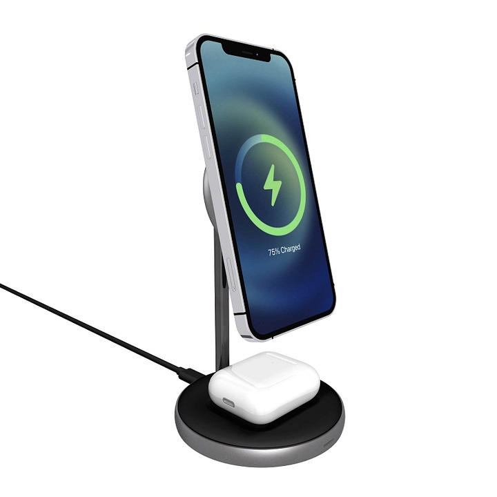 Incarcator wireless magnetic 2in1 Epico, negru, 92x151x92mm