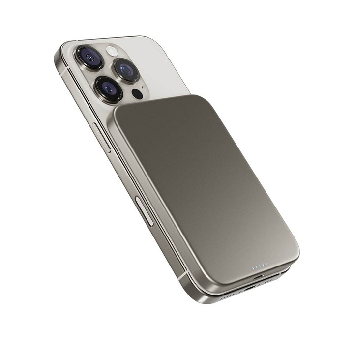 Power bank Epico 5000mAh Qi2 MagSafe, alumínium, titán, 8.6mm
