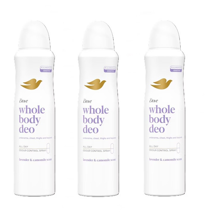 Set 3 antiperspirante Dove Whole Body Deo, 3 x 150ml