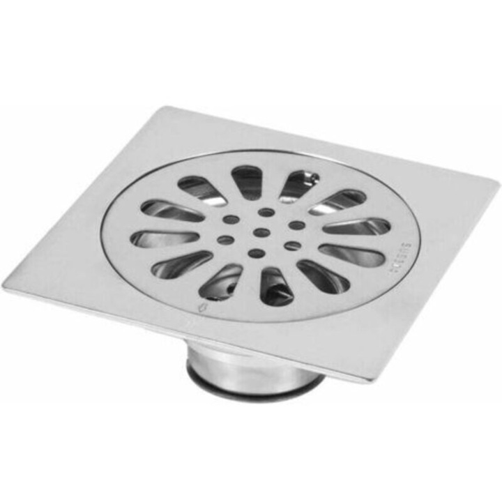 Scurgere pardoseala / sifon Style 3, otel inoxidabil 304, multifunctionala, anti-miros si anti-insecte, filtru gros pentru par, clapeta cu inchidere automata, argintiu, 100 x 100 mm
