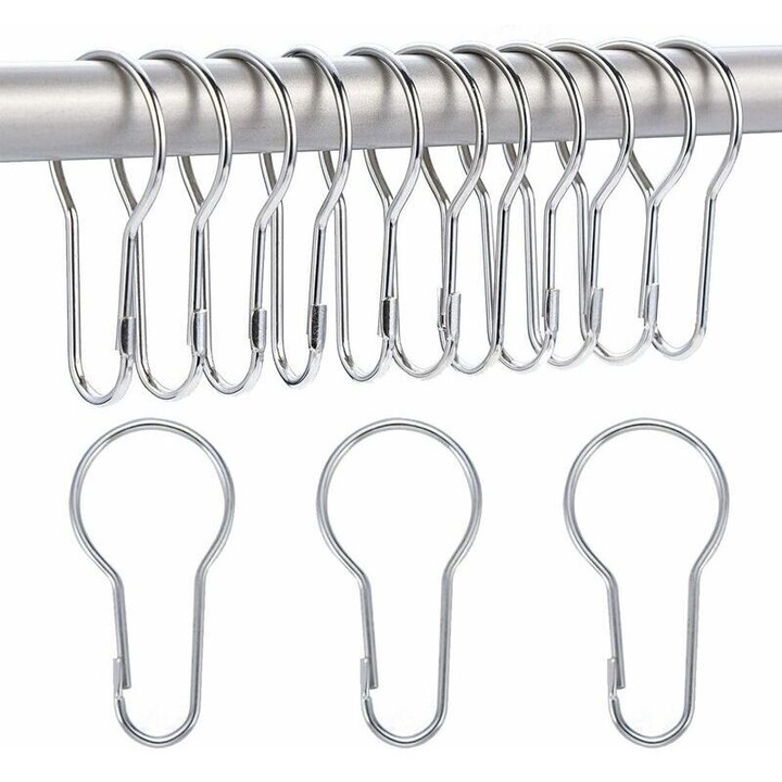 Set 40 carlige metalice pentru perdea de dus, rezistente, 6.5x3.5cm
