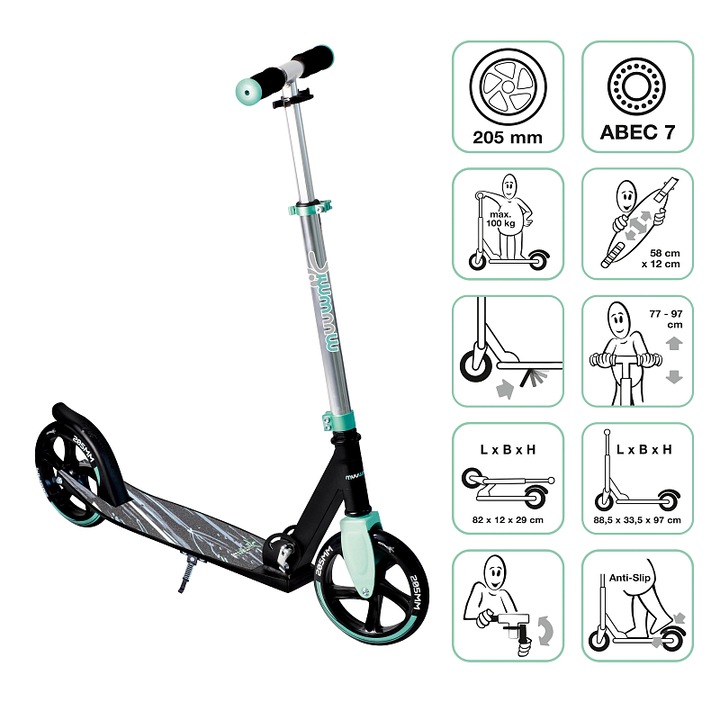 Muuwmi 205mm összecsukható könnyű roller türkiz 77x97cm