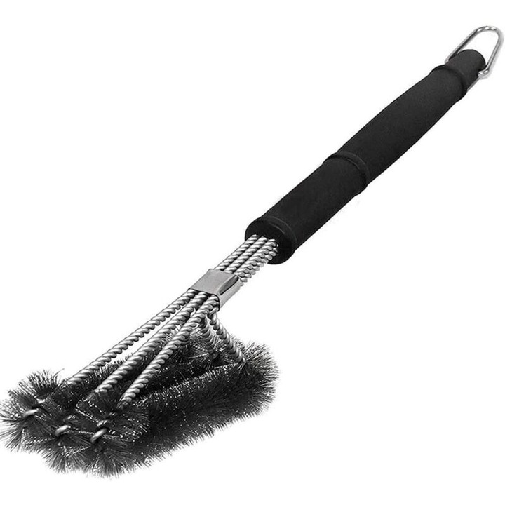 Perie gratar 3-in-1, peri din otel inoxidabil, 46cm, negru