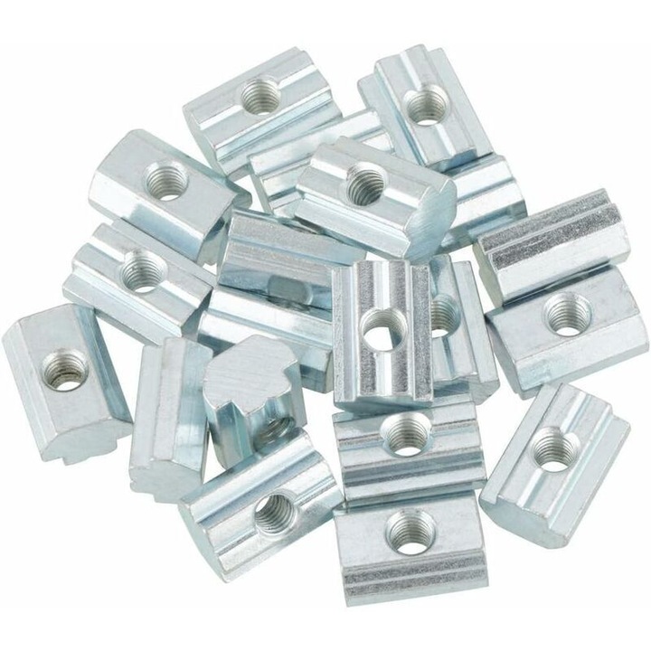 Piulita in T / T-nut Typ 40 M8, otel carbon galvanizat, rezistent la coroziune, argintiu, 20 bucati