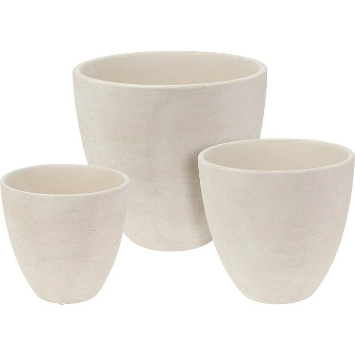 Set 3 ghivece ceramica ProGarden alb 13,5x13,5x13cm 16,5x16,5x16cm 20x20x19cm