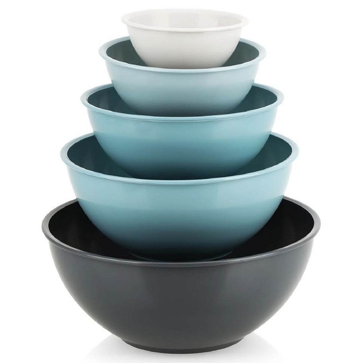 EXCELLENT HOUSEWARE KO-101001480 konyhai tálkészlet (keverőtálak), polipropilénből, acetát fedéllel, többszínű, 5 darab, 260-3250 ml