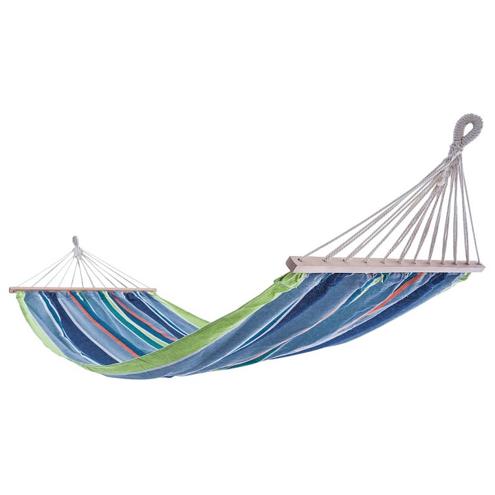 Hamac Cattara de exterior cu bare frontale din lemn, pentru 1 persoana, max. 120 kg, Multicolor, 80 x 200 cm