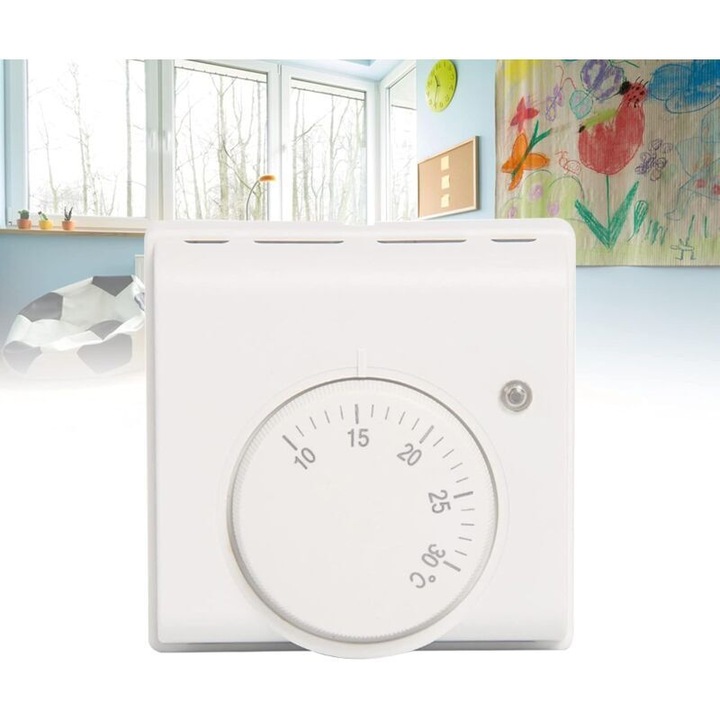 Механичен термостат с регулиране 10-30C, 220V, повърхностен монтаж, превключвател за включване/изключване