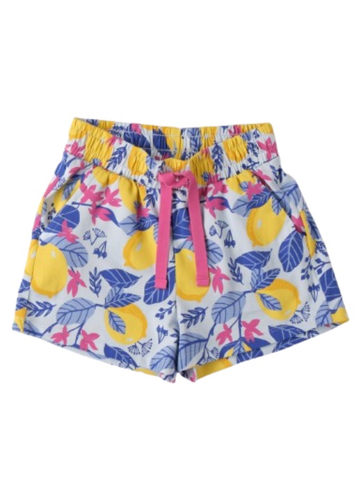 Pantaloni Scurti Fete iDO, din Bumbac Elastic cu Imprimeu Lamai si Flori, Multicolor, 140 CM