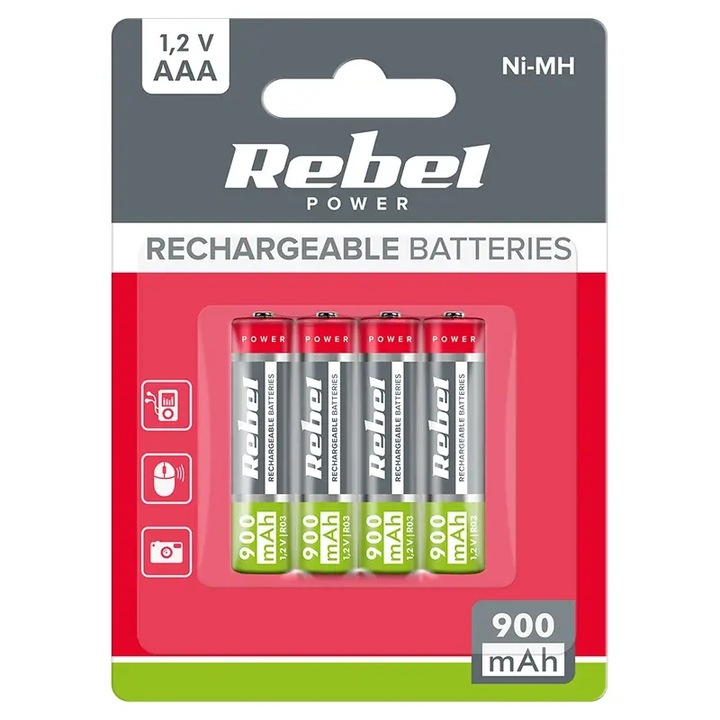 Rebel NI-MH AAA R3 900mAh 1.2V BAT2013 akkumulátor szett, 4 db