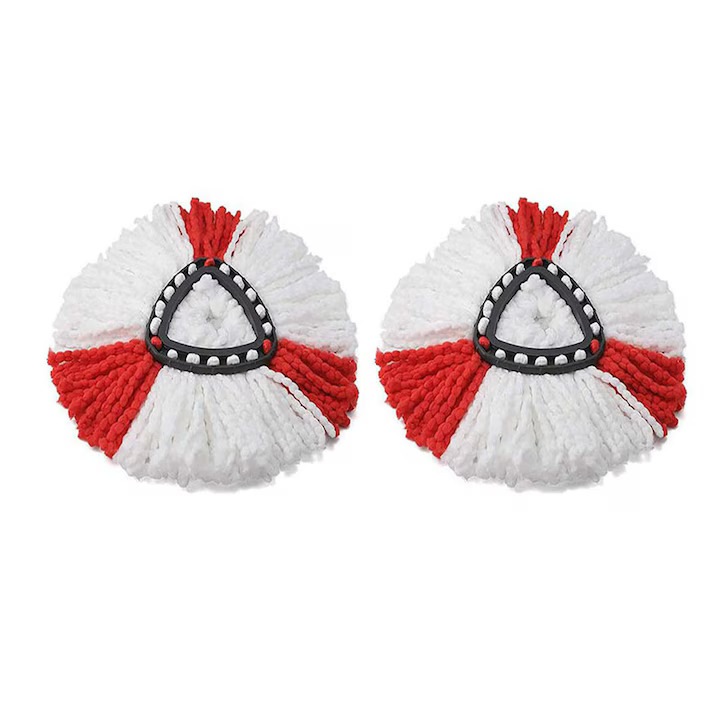 2 db Rezerve Mop Rotativ BEST PICK® Kompatibilis Vileda Easy Wring Turbo és UltraSpin, Mikroszálas 2 az 1-ben, Fehér/Piros