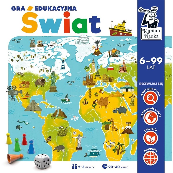 Oktatójáték/utazójáték Kapitan Nauka Swiat, 6-99 éves korig, 2-5 játékos, 20-40 perc, Többszínű, 1 szett