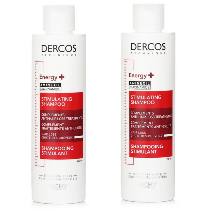 Dercos Energy+ Aminexil Niacinamide sampon, stimuláló, hajhullás megelőzésére, piros, 2 x 200ml