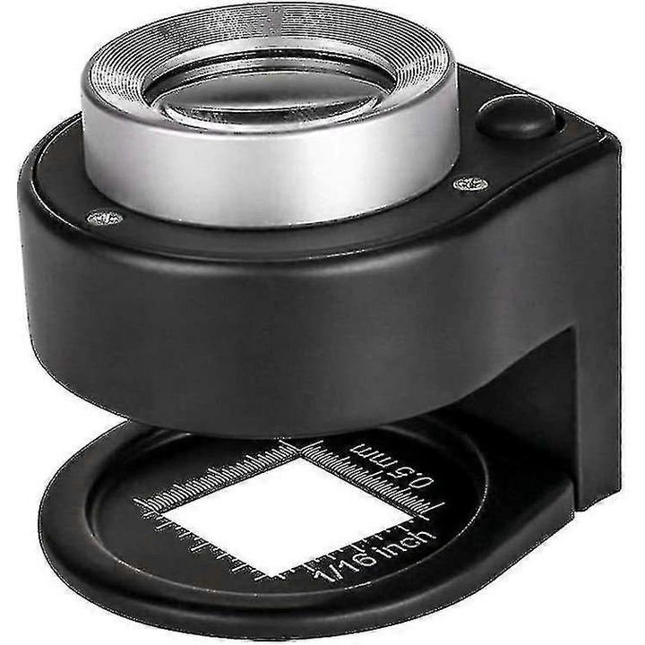 Lupa (loupe) Linen Tester 30X, cu 3 LED si 3 UV, lentila 26 mm, metalica, negru, 1 buc