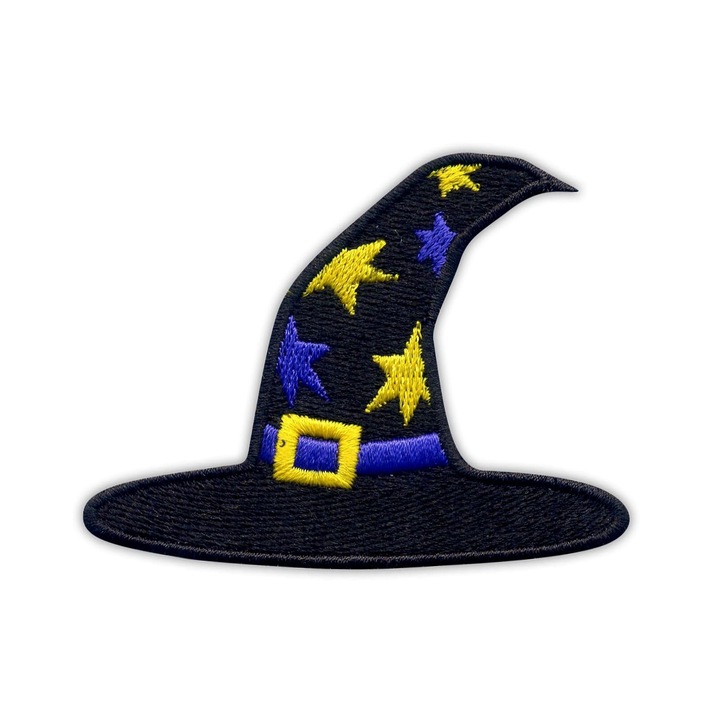 PATCHION hímzett folt, aszimmetrikus boszorkánykalap Halloween textil 6x7.6cm