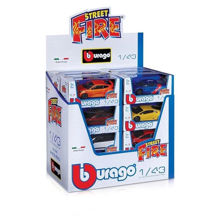BBurago Street Fire többszínű autómodell 1:43 készlet dobozban 0x6x13cm